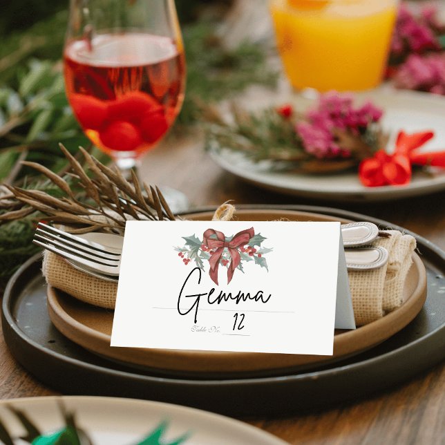 Holly with Bow Place Cards (Creator Uploaded)