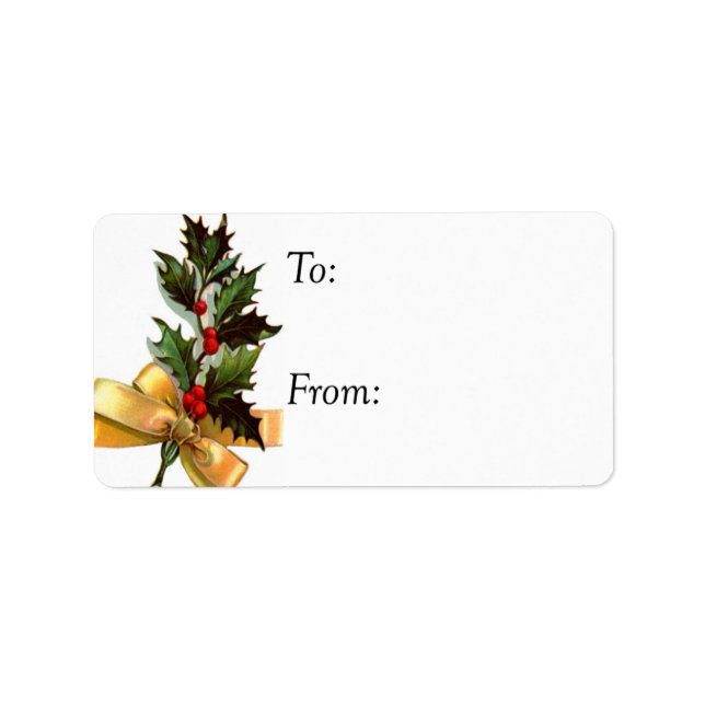 Holly With Gold Bow Vintage Gift Tag (Front)