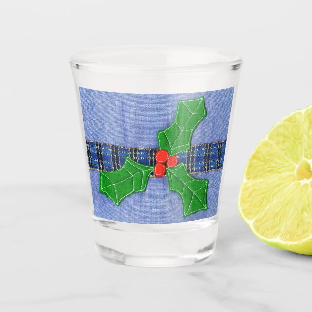 Holly , with red berries shot glass (Front)