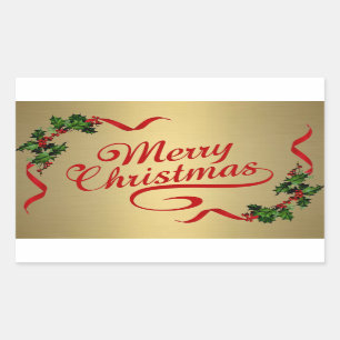 Holly with Ribbons on Gold Sticker