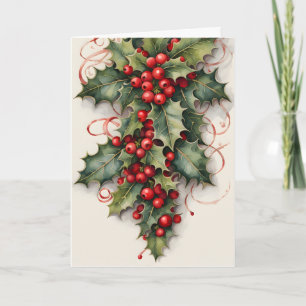 Holly with Vibrant Red Berries Christmas Card