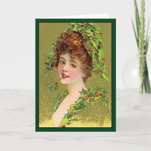 Holly Woman - Vintage Christmas Card