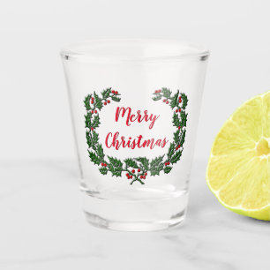 Holly Wreath and Merry Christmas Shot Glass