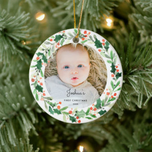Holly Wreath Baby 1er Noël Ornement photo