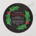 Holly Wreath Chalkboard Christmas Party Invitation<br><div class="desc">Charming invitation to a Christmas party,  with the text inside a holly wreath.</div>