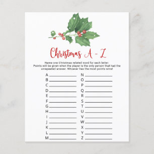 Holly Wreath Christmas A-Z Game Card 
