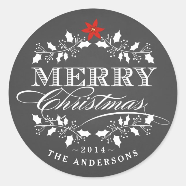 Holly Wreath Christmas Chalkboad Typography Label (Front)