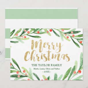 Holly Wreath Christmas Holiday Card
