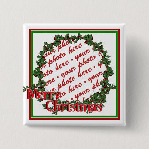 Holly Wreath Circle Photo Frame 2 Inch Square Button