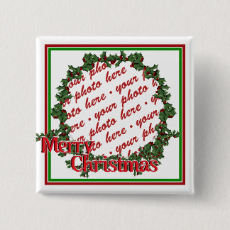 Holly Wreath Circle Photo Frame 2 Inch Square Button