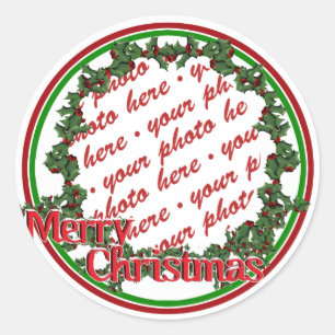Holly Wreath Circle Photo Frame Classic Round Sticker