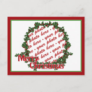 Holly Wreath Circle Photo Frame Holiday Postcard