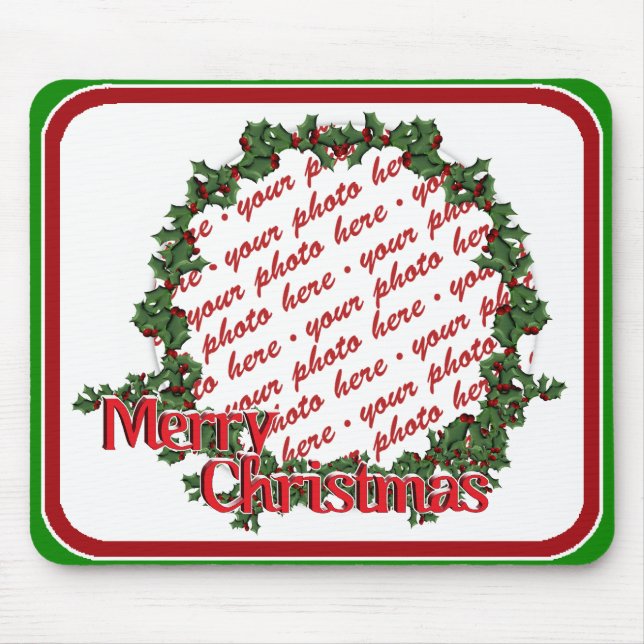 Holly Wreath Circle Photo Frame Mouse Pad (Front)