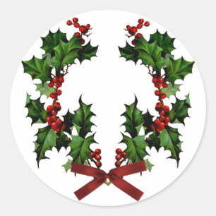 Holly Wreath Classic Round Sticker