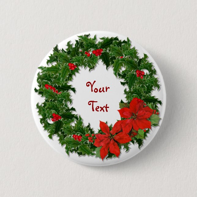 Holly Wreath Customize 2 Inch Round Button (Front)