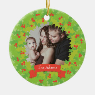 Holly Wreath Frame Holiday Photo Ornament