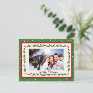 Holly Wreath Frame Personalized Custom Christmas Holiday Postcard