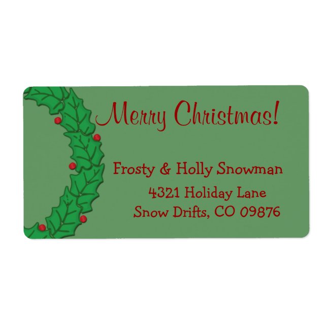 Holly Wreath Gift Shipping Labels (Front)
