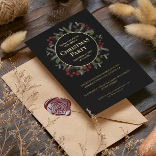 Holly Wreath Gold Foil Corporate Christmas party  Holiday Card