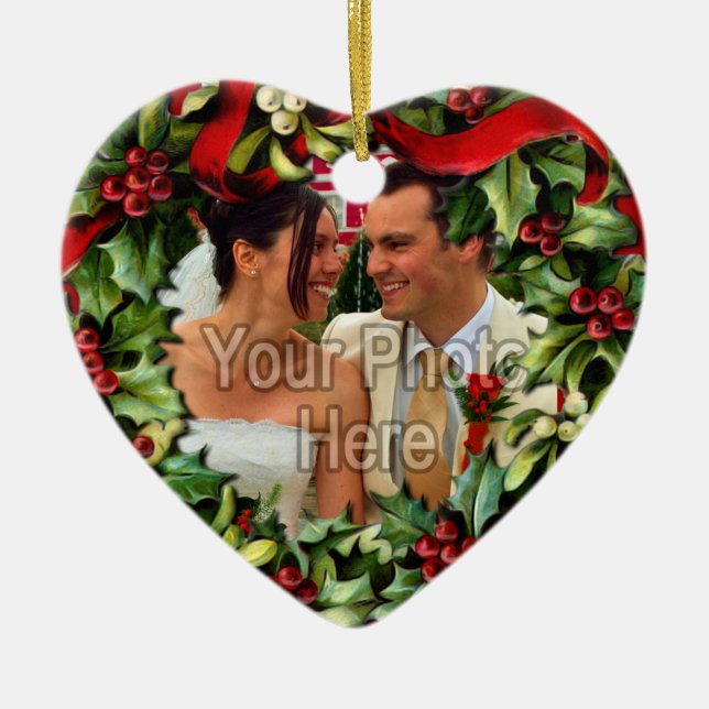 Holly Wreath Heart Photo Ornement personnalisé (Devant)