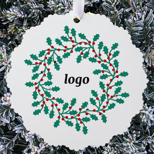 Holly Wreath Logo Business Ornament Card