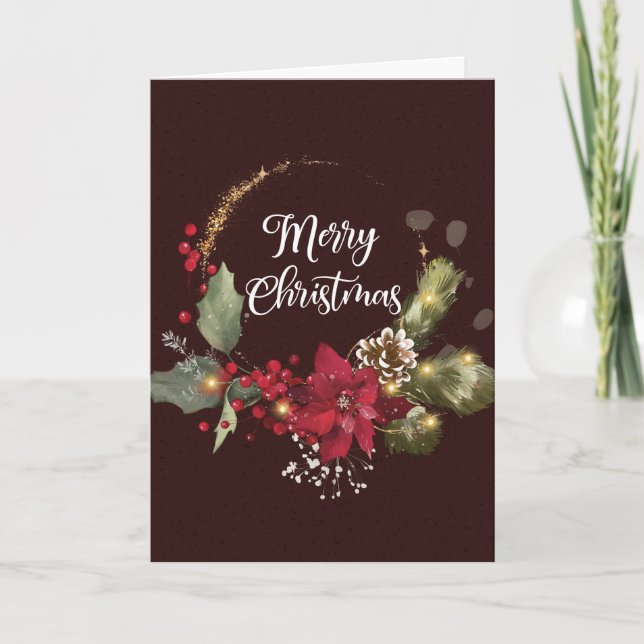Holly Wreath Merry Christmas Card  (Front)