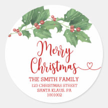 Holly Wreath Merry Christmas Return Address