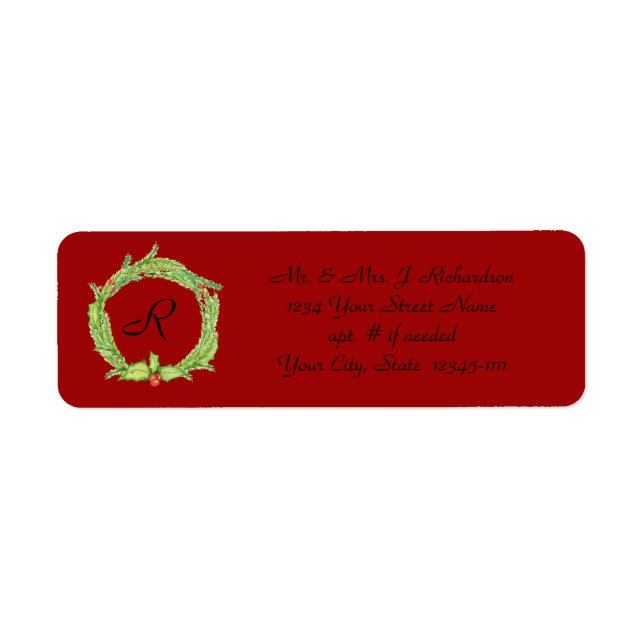 Holly Wreath Monogrammed Return Address (Front)