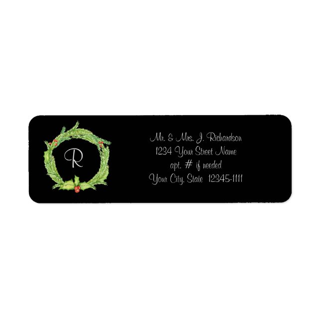 Holly Wreath Monogrammed Return Address (Front)