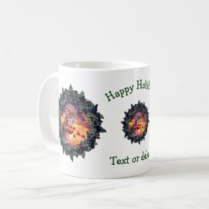 Holly Wreath Personalized Christmas Holiday Coffee Mug