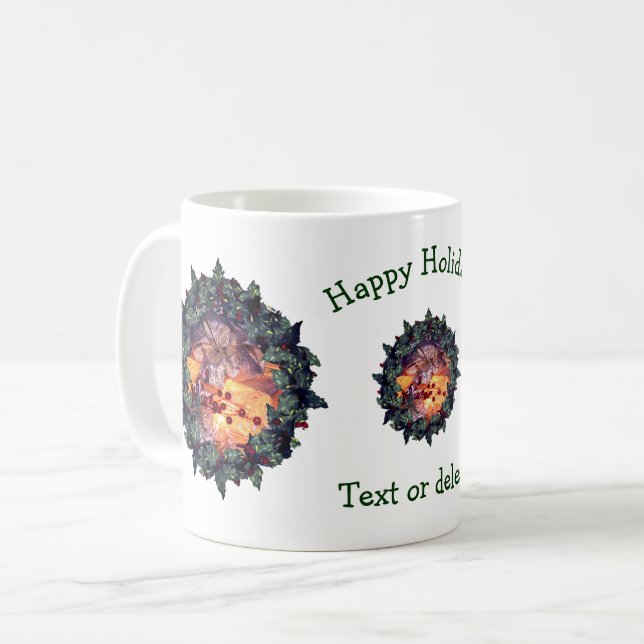 Holly Wreath Personalized Christmas Holiday Coffee Mug (Front Left)