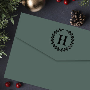 Holly Wreath Personalized Christmas Initial Self-inking Stamp