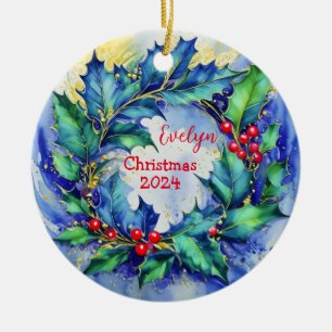 Holly Wreath Personalized Ornament