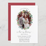 Holly Wreath Script Christmas Photo Invitation<br><div class="desc">The design features watercolor holly wreath with your custom photo. The word Christmas is in grey slanting modern script font. Personalize this card with your own details and photo.</div>