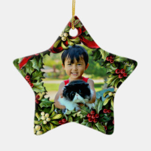 Holly Wreath Star Photo Personalized Ornament