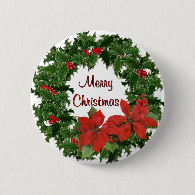 Holly Wreath Traditions 2 Inch Round Button (Front)