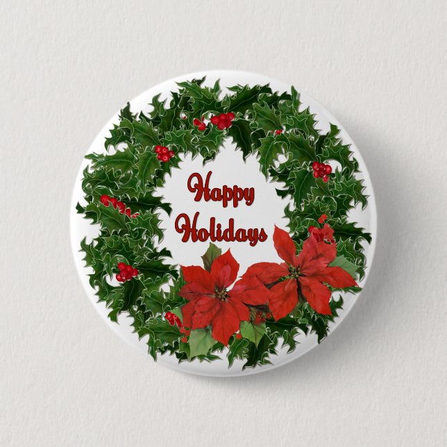 Holly Wreath Traditions 2 Inch Round Button (Front)
