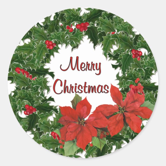 Holly Wreath Traditions Classic Round Sticker (Front)