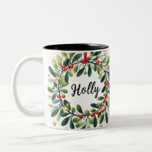 Holly Wreath Two-Tone Coffee Mug