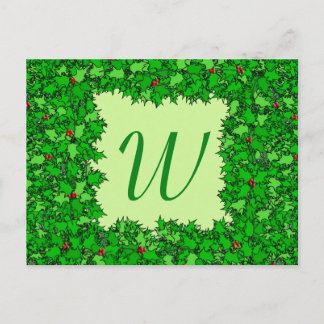 Holly Wreath with Monogram, Dark Green Postcard