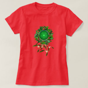 Holly Wreath with Pentacle and Mistletoe T-Shirt