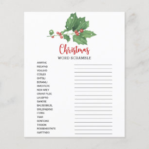 Holly Wreath Word Scramble Game Card 