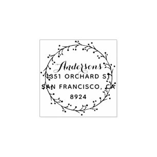 Holly Wreath Wreath Custom Return Address Rubber Stamp