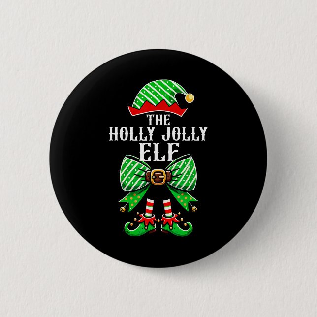 Holly Xmas Jolly Elf Coquette Bow Christmas Family 2 Inch Round Button (Front)