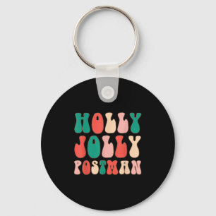 Holly Xmas Jolly Stman Retro Groovy Christmas Paja Keychain
