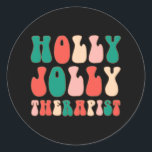 Holly Xmas Jolly Therapist Retro Groovy Christmas  Classic Round Sticker<br><div class="desc">Holly Xmas Jolly Therapist Retro Groovy Christmas Pyjamas</div>