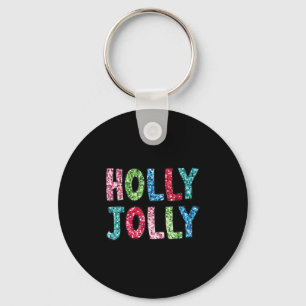 Holly Xmas Jolly Vibes Groovy Retro Hipe Christmas Keychain