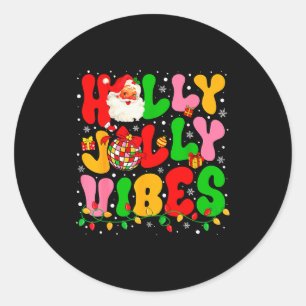 Holly Xmas Jolly Vibes Santa Christmas Lights Disc Classic Round Sticker