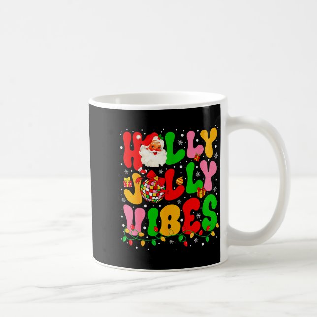 Holly Xmas Jolly Vibes Santa Christmas Lights Disc Coffee Mug (Right)