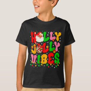 Holly Xmas Jolly Vibes Santa Christmas Lights Disc T-Shirt